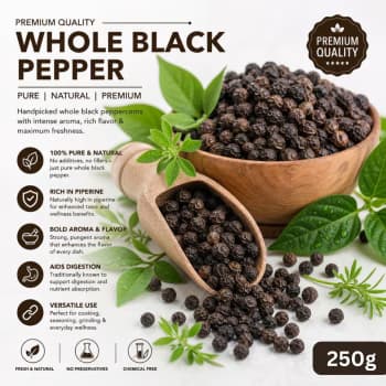 Organic Kali Mirch Black Pepper 250g Whole Pure Natural Cooking Spice