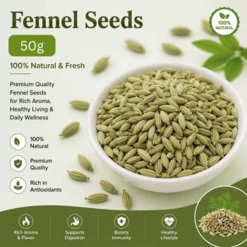 Premium Natural Fennel Seeds 50g Sonf Fresh Sweet & Aromatic Aniseed Whole Seeds for Cooking Digestion Mouth Freshener Daily Kitchen Spice Essential Use